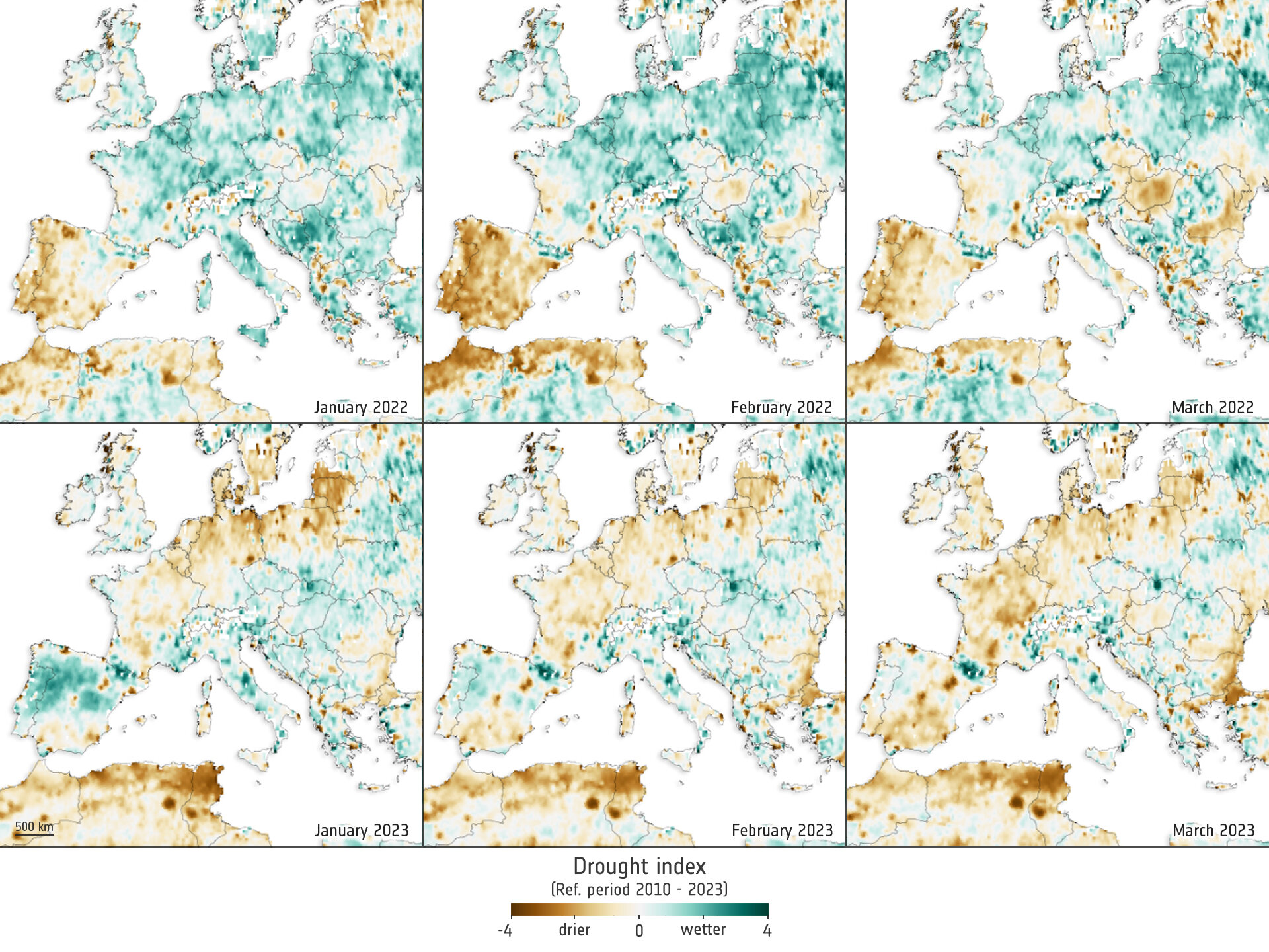 Drought index for Europe pillars copyright ESA